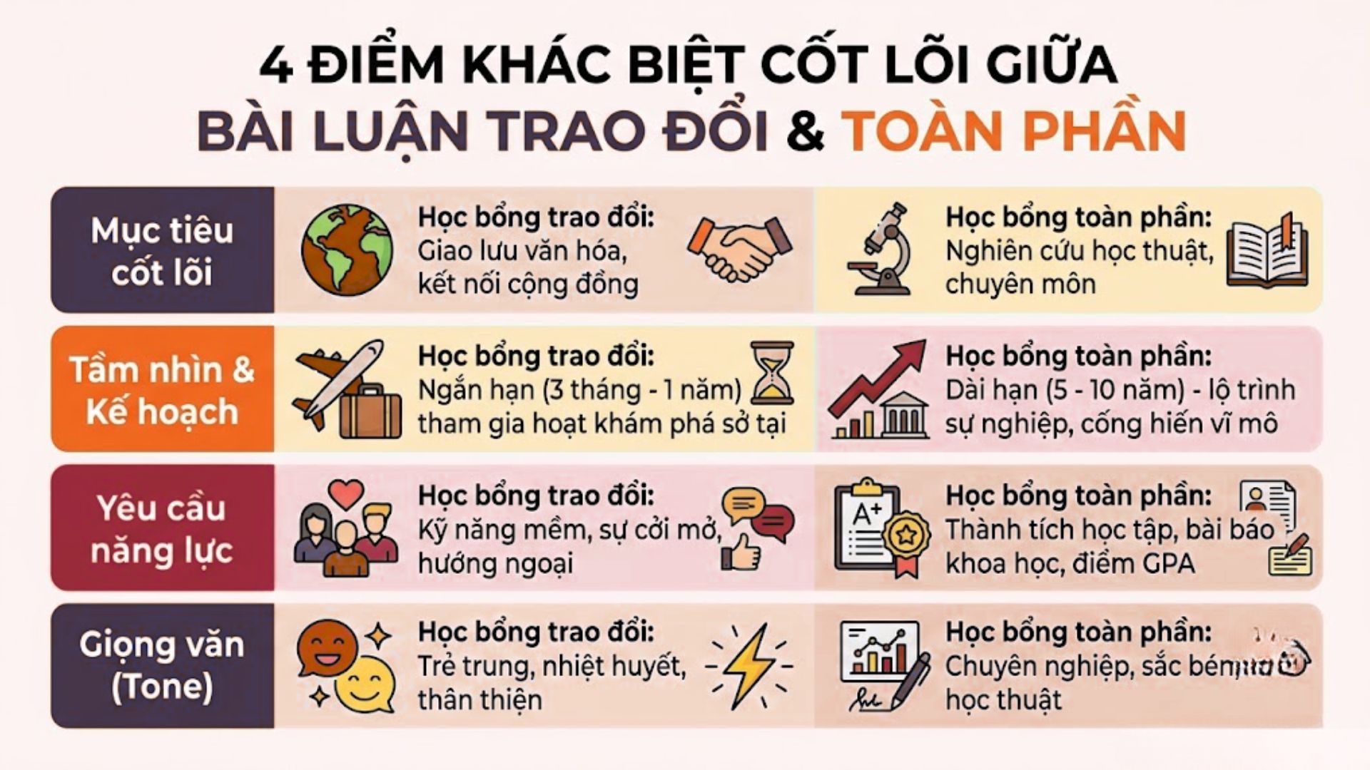 2. Phân biệt 4 điểm khác biệt cốt lõi giữa Motivation Letter trao đổi và toàn phần